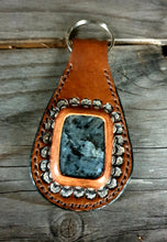 Load image into Gallery viewer, Genuine Leather and Semi Precious Stone Inlaid Western Style Key Chain