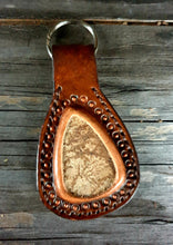 Load image into Gallery viewer, Genuine Leather and Semi Precious Stone Inlaid Western Style Key Chain