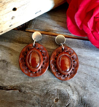Load image into Gallery viewer, Hand Crafted Semi Precious Stone and Leather Inlaid Western Earrings