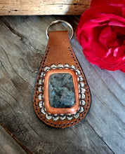 Load image into Gallery viewer, Genuine Leather and Semi Precious Stone Inlaid Western Style Key Chain