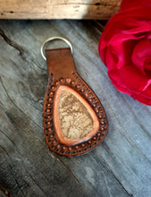 Load image into Gallery viewer, Genuine Leather and Semi Precious Stone Inlaid Western Style Key Chain