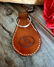 Load image into Gallery viewer, Genuine Leather Sunflower and Turquoise Carved Western Style Key Chain