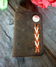 Load image into Gallery viewer, CRAZY HORSE GENUINE LEATHER LACED BI-FOLD WALLET with CONCHO