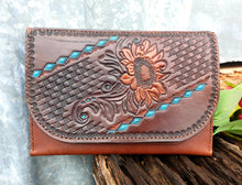 Load image into Gallery viewer, TOOLED SUNFLOWER LEATHER CLUTCH