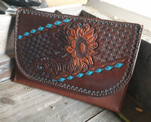 Load image into Gallery viewer, TOOLED SUNFLOWER LEATHER CLUTCH