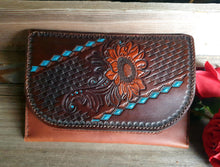 Load image into Gallery viewer, TOOLED SUNFLOWER LEATHER CLUTCH