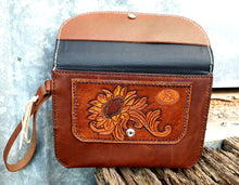 Load image into Gallery viewer, TOOLED SUNFLOWER LEATHER CLUTCH - Two Tone