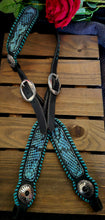 Load image into Gallery viewer, METALLIC SNAKE and TEAL LACED LEATHER HEADSTALL