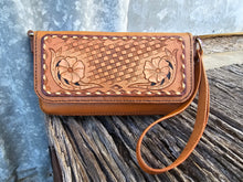 Load image into Gallery viewer, Genuine Leather Western Style Clutch with Tooling and Buck Stitching