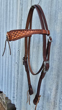 Load image into Gallery viewer, Dark Horse Collection - Wide Brow Basket Stamped Headstall "Goldmine"