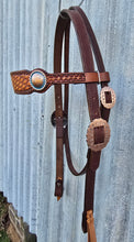 Load image into Gallery viewer, Dark Horse Collection - Basket Stamped Wide Brow Headstall "Snitch"