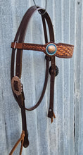 Load image into Gallery viewer, Dark Horse Collection - Basket Stamped Wide Brow Headstall "Snitch"