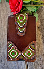 Load image into Gallery viewer, Western Style Tooled Phone or Saddle Pouch - Aztec Checkered