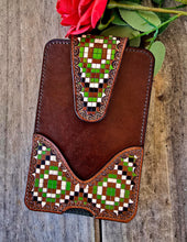 Load image into Gallery viewer, Western Style Tooled Phone or Saddle Pouch - Aztec Checkered