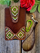 Load image into Gallery viewer, Western Style Tooled Phone or Saddle Pouch - Aztec Checkered