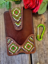Load image into Gallery viewer, Western Style Tooled Phone or Saddle Pouch - Aztec Checkered