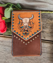 Load image into Gallery viewer, Western Style Tooled Phone or Saddle Pouch - Steer Head
