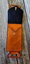 Load image into Gallery viewer, Rear Billet Phone Holder/Pouch - Tan with Black Boot Stitching and Concho