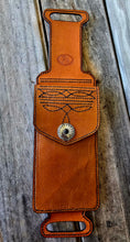 Load image into Gallery viewer, Rear Billet Phone Holder/Pouch - Tan with Black Boot Stitching and Concho