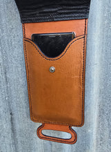 Load image into Gallery viewer, Rear Billet Phone Holder/Pouch - Tan with Black Boot Stitching and Concho