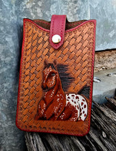 Load image into Gallery viewer, Western Style Tooled Phone or Saddle Pouch - Appaloosa Horse with Basket Stamping
