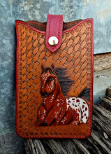 Load image into Gallery viewer, Western Style Tooled Phone or Saddle Pouch - Appaloosa Horse with Basket Stamping