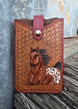 Load image into Gallery viewer, Western Style Tooled Phone or Saddle Pouch - Appaloosa Horse with Basket Stamping