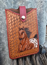 Load image into Gallery viewer, Western Style Tooled Phone or Saddle Pouch - Appaloosa Horse with Basket Stamping