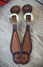 Load image into Gallery viewer, Genuine Leather Ladies Spur Straps with Floral and Basket Stamp Tooling
