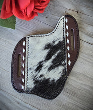 Load image into Gallery viewer, PANCAKE STYLE POCKET KNIFE POUCH - Hair On Hide and Buck Stitching