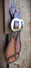 Load image into Gallery viewer, Genuine Leather Ladies Spur Straps with Floral and Basket Stamp Tooling