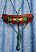 Load image into Gallery viewer, BEADED BRONC NOSE HALTER -Green/Orange