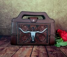 Load image into Gallery viewer, Tooled Longhorn Leather Clutch