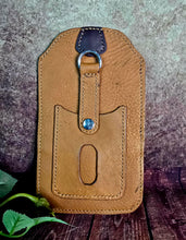 Load image into Gallery viewer, Western Style Phone or Saddle Pouch - Hair On Hide Embossed Leather with Buck Stitching and Silver Toned Conchos