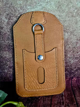 Load image into Gallery viewer, Western Style Phone or Saddle Pouch - Hair On Hide Embossed Leather with Buck Stitching and Silver Toned Conchos