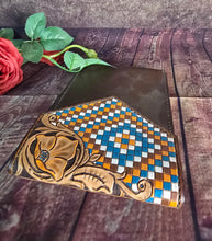 Load image into Gallery viewer, Western Style Tooled Phone or Saddle Pouch - Floral and Aztec Checkered