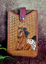 Load image into Gallery viewer, Western Style Tooled Phone or Saddle Pouch - Appaloosa Horse with Basket Stamping