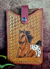 Load image into Gallery viewer, Western Style Tooled Phone or Saddle Pouch - Appaloosa Horse with Basket Stamping
