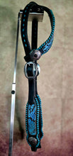 Load image into Gallery viewer, METALLIC SNAKE and TEAL LACED LEATHER HEADSTALL