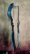 Load image into Gallery viewer, METALLIC SNAKE and TEAL LACED LEATHER HEADSTALL