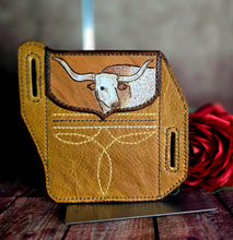 Load image into Gallery viewer, Western Style Belt Phone Pouch - Texas Longhorn Boot Stitched