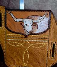 Load image into Gallery viewer, Western Style Belt Phone Pouch - Texas Longhorn Boot Stitched