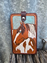 Load image into Gallery viewer, Card Wallet with Blue Eyed Paint Horse and Decorative Boot Stitching