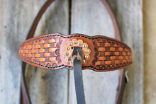 Load image into Gallery viewer, Dark Horse Collection - Wide Brow Basket Stamped Headstall "Goldmine"