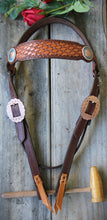 Load image into Gallery viewer, Dark Horse Collection - Basket Stamped Wide Brow Headstall "Snitch"