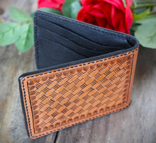 Load image into Gallery viewer, Mens Hand Tooled Western Style Bifold Wallet - Feathers and Vines