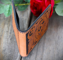Load image into Gallery viewer, Mens Hand Tooled Western Style Bifold Wallet - Feathers and Vines