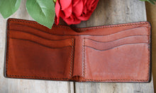 Load image into Gallery viewer, Mens Hand Tooled Western Style Bifold Wallet - Hair On Hide Inlay