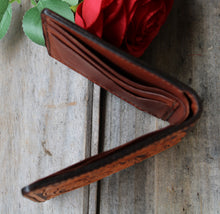 Load image into Gallery viewer, Mens Hand Tooled Western Style Bifold Wallet - Hair On Hide Inlay