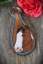 Load image into Gallery viewer, Genuine Leather Tooled Paint Horse Western Style Key Chain